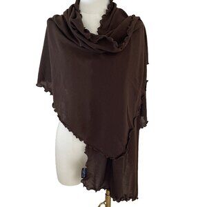 Vintage RollaWrap Ruffled Edge Shawl Wrap 24X68 Brown Packable Dark Fairy Boho